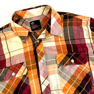 Mens KTM Motorcycles Racing Short Sleeve Button Up Shirt Size Large Orange Plaid